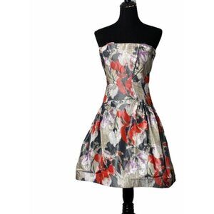 Z Spoke Zac Posen Womens Multicolor Lined Floral Stretch‎ Strapless Zip Dress 4